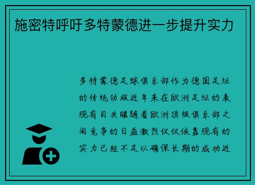 施密特呼吁多特蒙德进一步提升实力